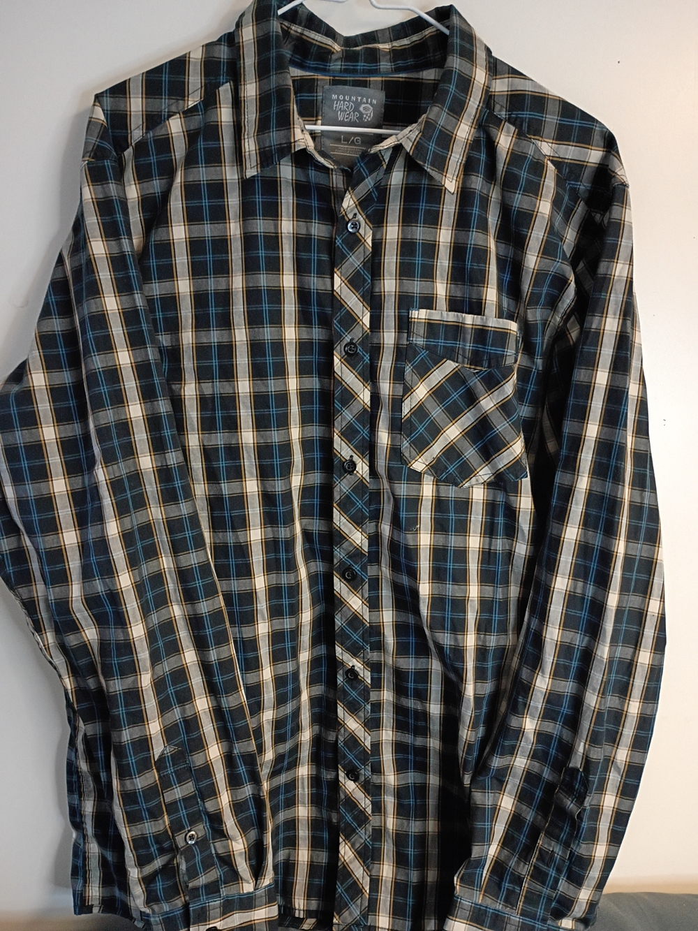 Mountain Hardwear Men's Blue Black Cream Plaid Button-Down Shirt